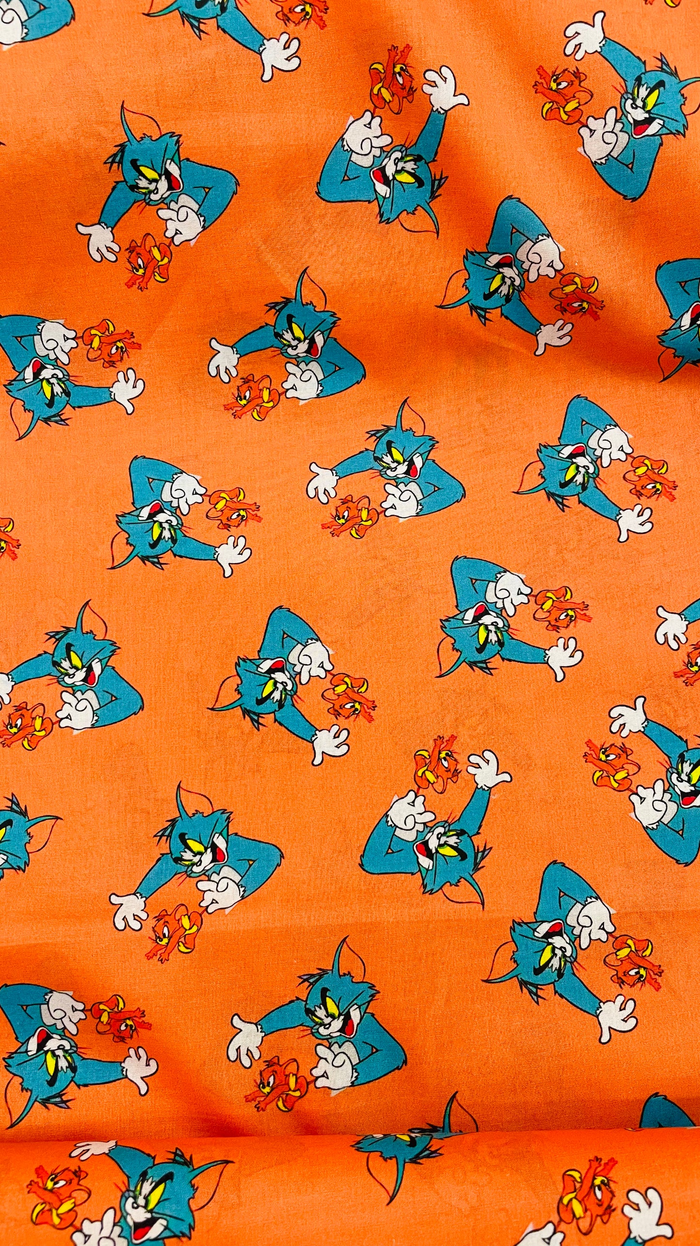 Tom & Jerry Kids Cotton Fabric – Orange Cartoon Print | Premium Soft Cotton