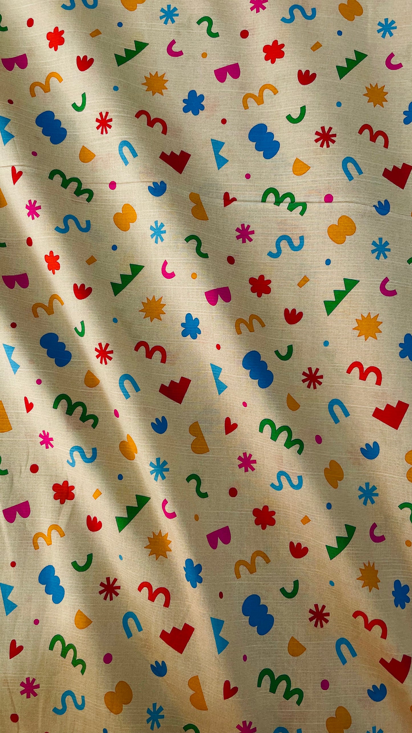 Kids Premium Lawn Fabric – Colorful Fun Shapes Print (Cream Base)