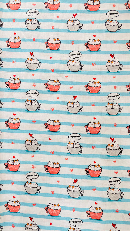 Kids Cute Cat Cup Lawn Fabric