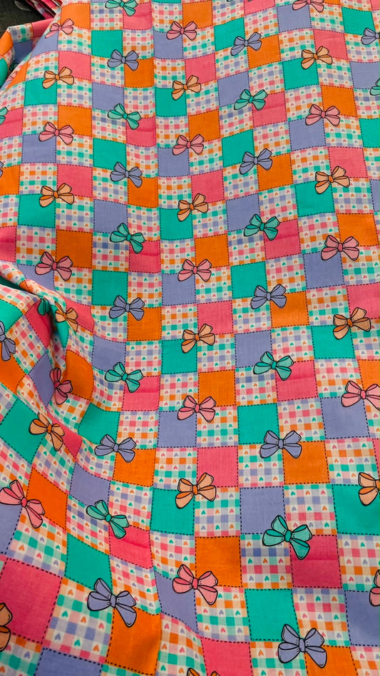 Cheerful Multi-Color Checkered Bow Print A-Line Dress for Girls