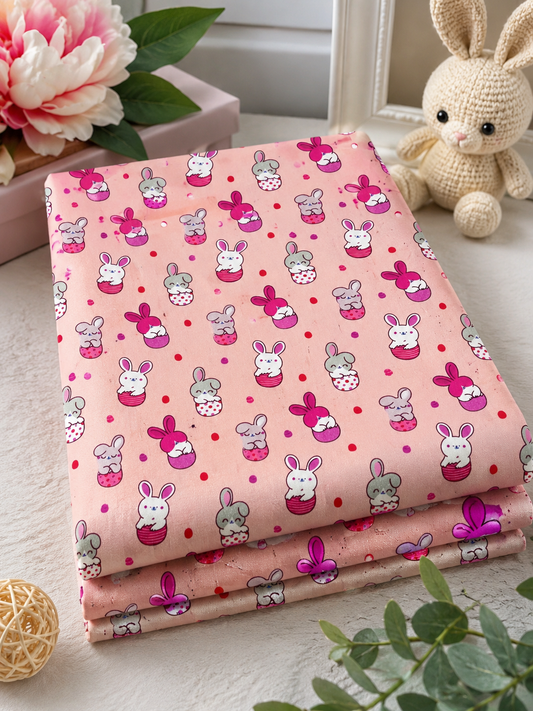 Kids Bunny Cartoon Printed Lawn Fabric