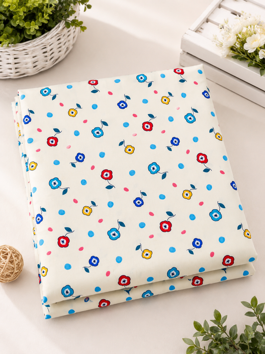 Colourful Floral Polka Dot Lawn Print
