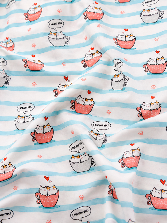 Kids Cute Cat Cup Lawn Fabric