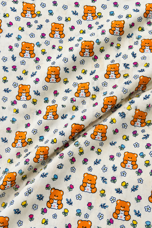 Cute Teddy Bear-Soft Kids Cartoon Print | Unstitched Lawn