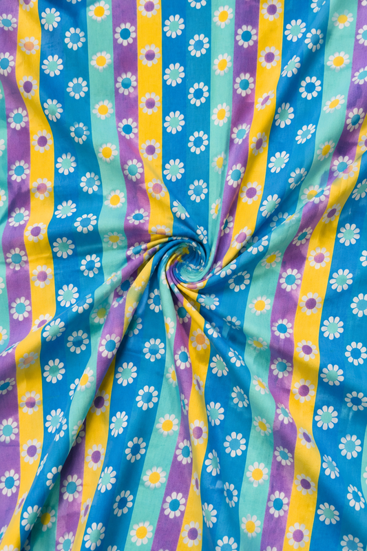 Colourful Daisy Stripe Floral Kids Print