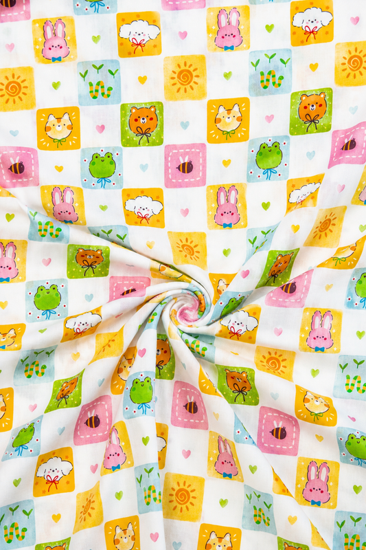 Cute Animal Cartoon – Kids Multicolour Check