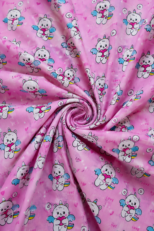 Kids Unicorn Bear Printed Lawn Fabric
