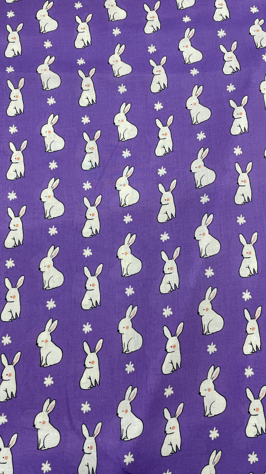 Adorable White Bunny and Flower Print A-Line Dress for Girls