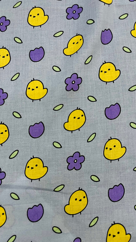Cute Yellow Chick and Purple Flower
