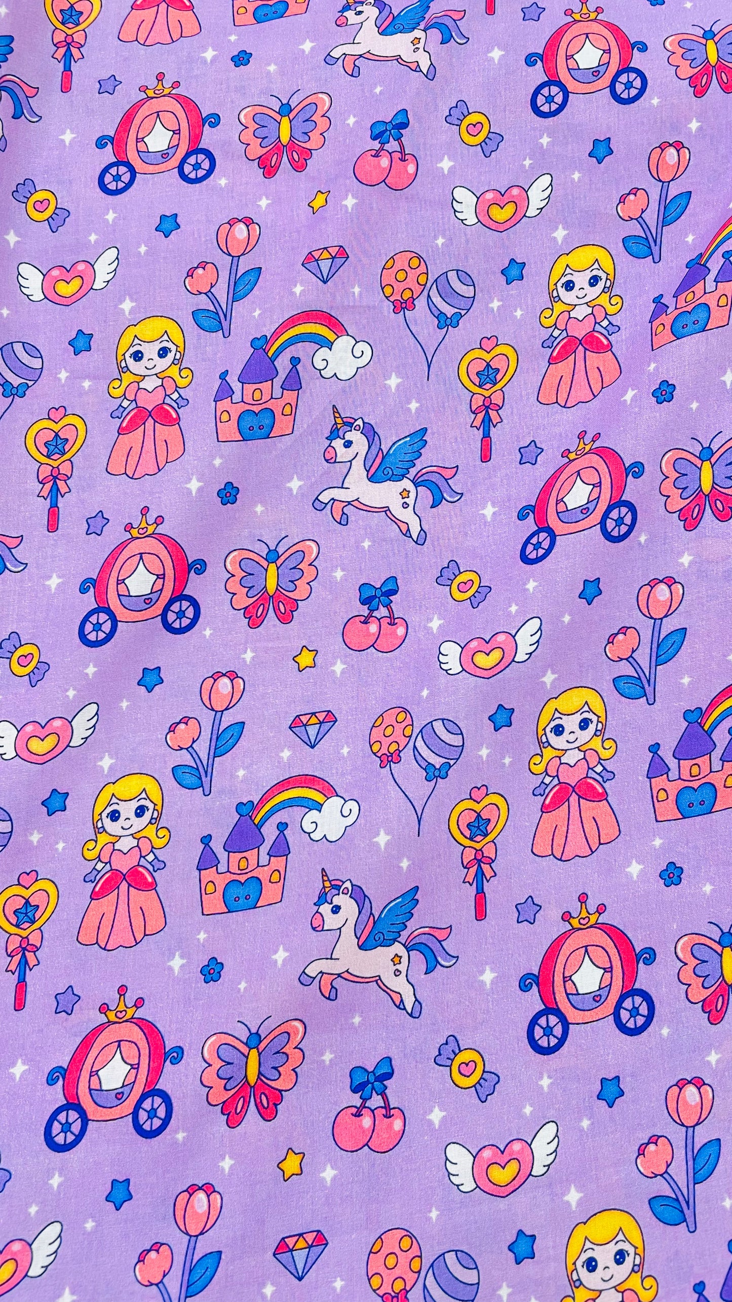 Princess & Unicorn Kids Lawn Fabric – Purple Premium Cartoon Print