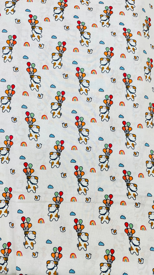 Cute Puppy Balloon Kids Lawn Fabric