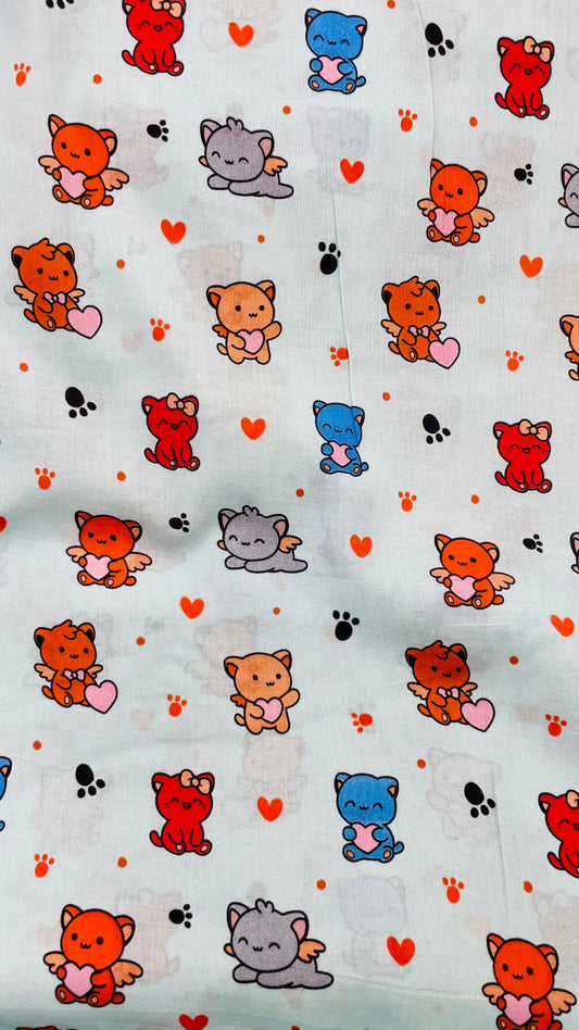 Cute Kitty Kids Lawn Fabric
