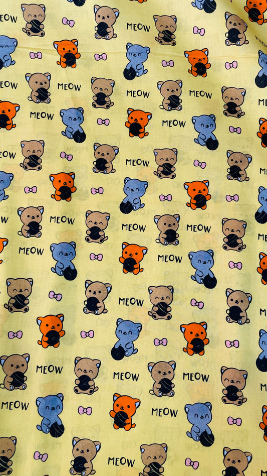 Kids Meow Cat Printed Lawn Fabric