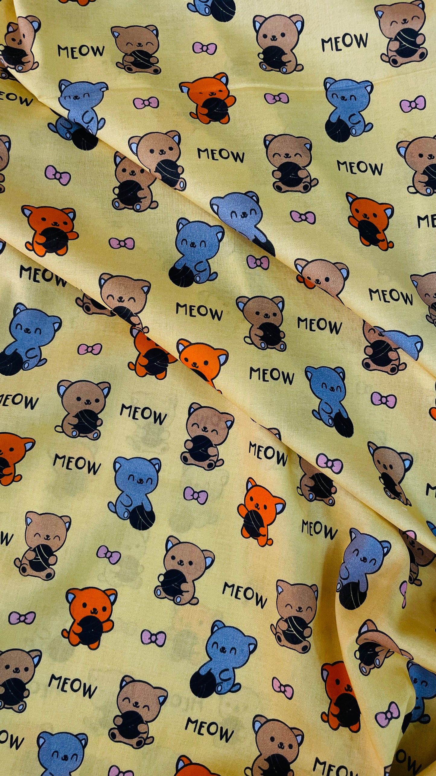 Kids Meow Cat Printed Lawn Fabric