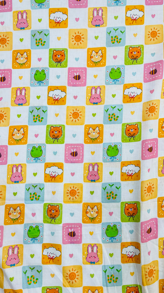 Cute Animal Cartoon – Kids Multicolour Check