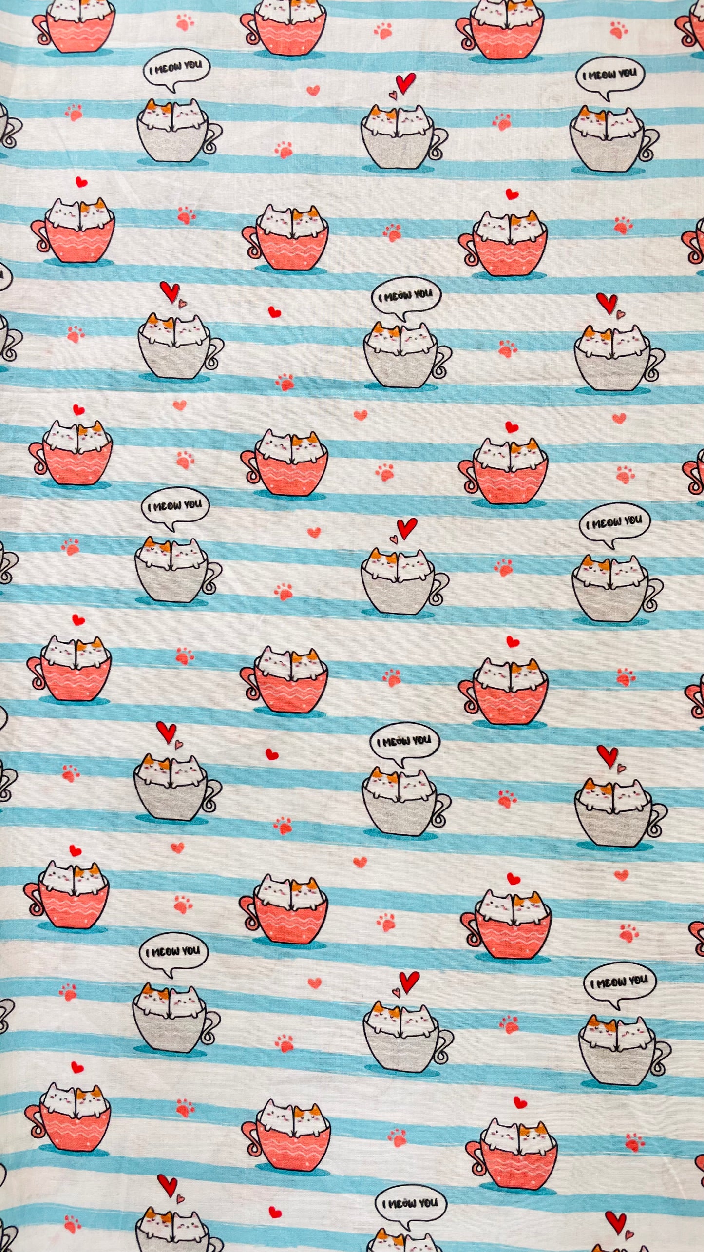 Kids Cute Cat Cup Lawn Fabric