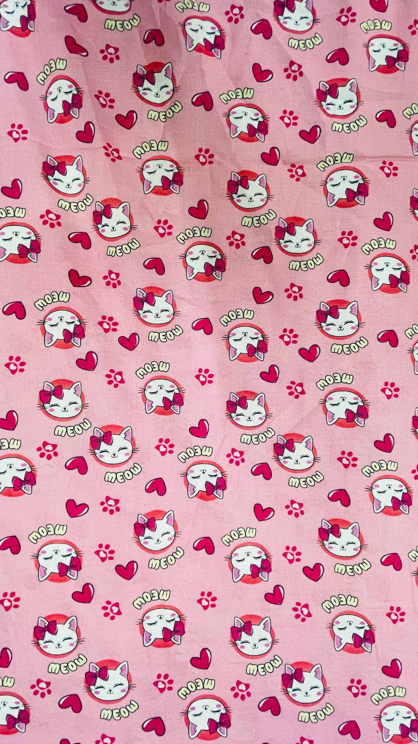 Kids Cute Pink Meow Lawn Fabric