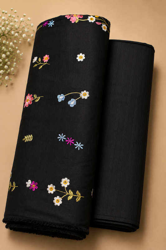 Premium Embroidered Bana Dora Lawn 2 Piece- BLACK
