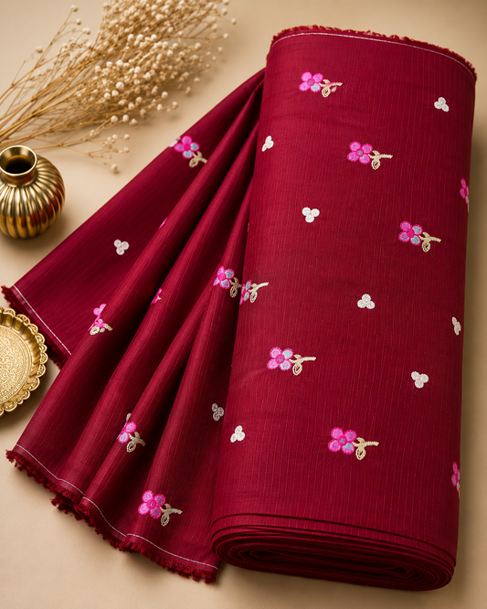 Women's Embroidered Bana Dora Fabric – MAROON