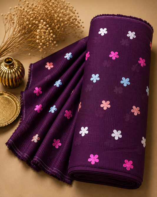 Women's Embroidered Bana Dora Fabric Purple